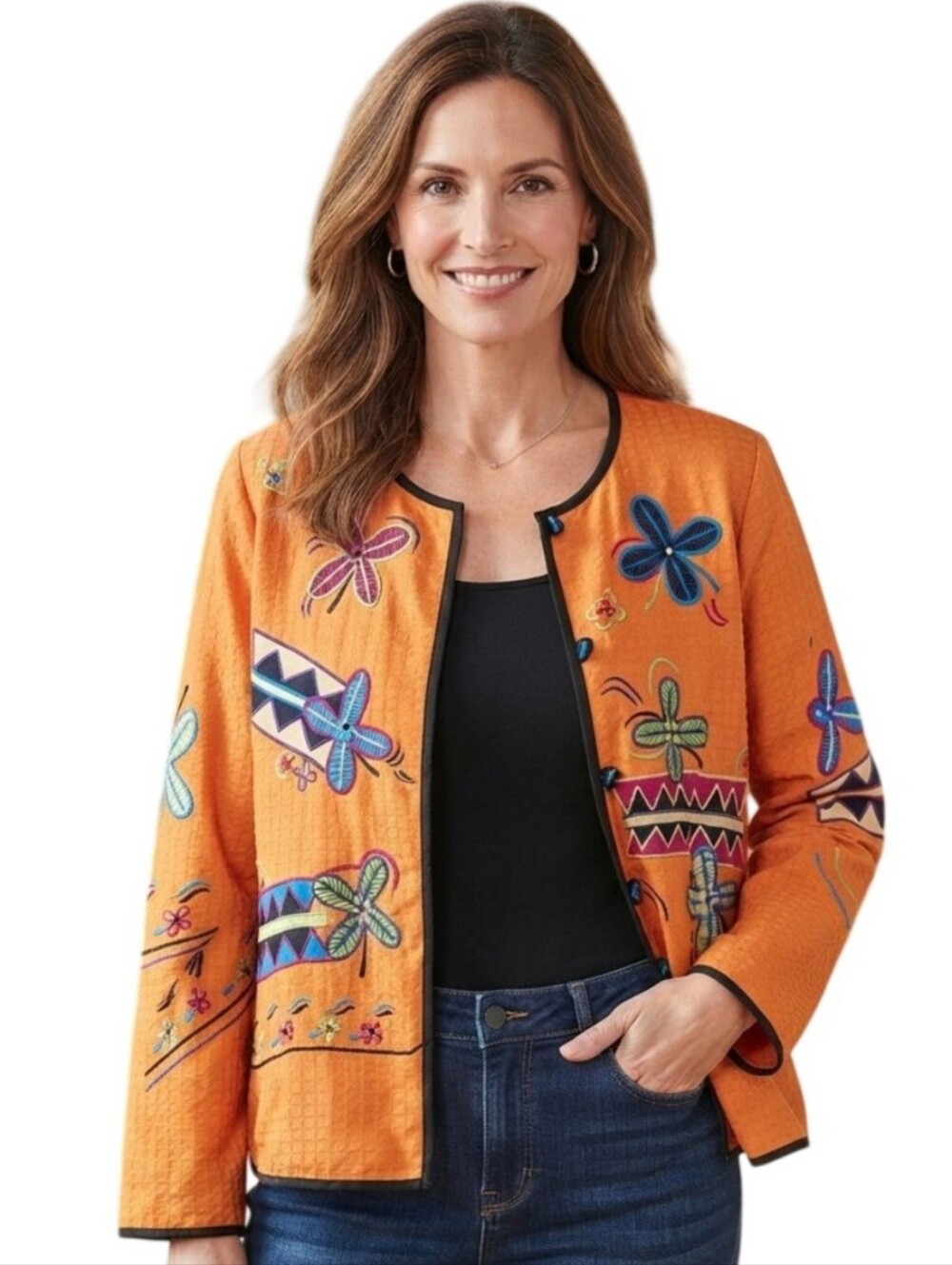 Indigo Moon Vintage Mixed Media Embroidered Patch Jacket Art To Wear Size M